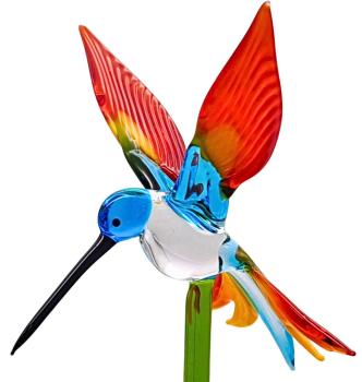Preview: Pflanzenstecker mit Kolibri (hellblau-gelb-rot)